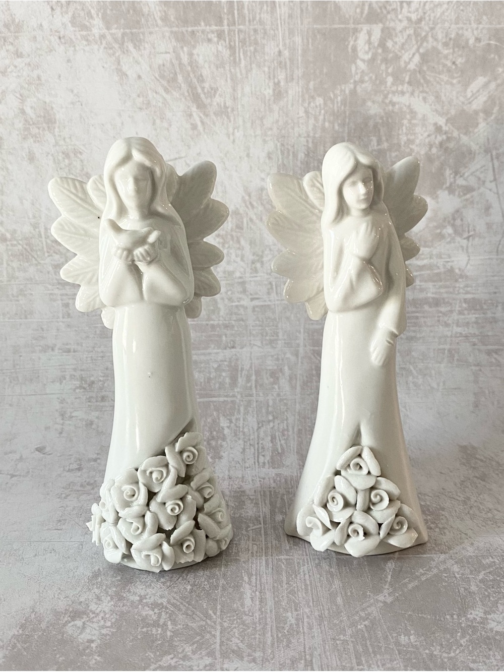 Vintage White Porcelain Angel Figurines - Set of 2  5.5” Tall